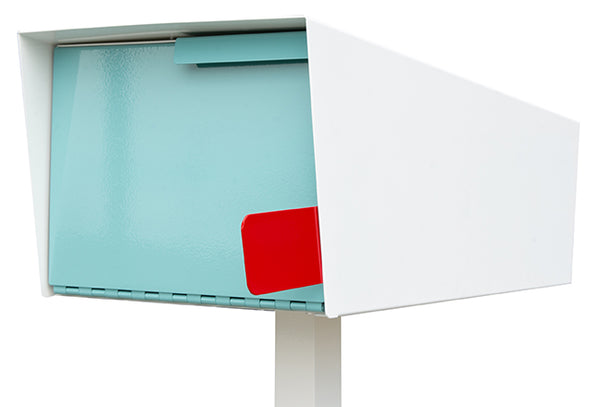 Modern Mailbox | Post Mount Mailbox | Modern Mailbox With Post White/Robin Egg