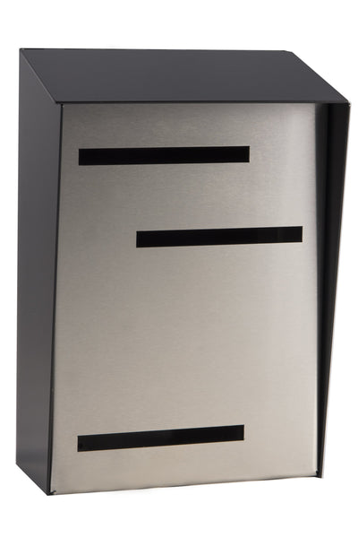 Modern Mailbox | Mid Century Modern Mailbox | Black/Stainless Steel Modern Wall Mounted Mailbox Large